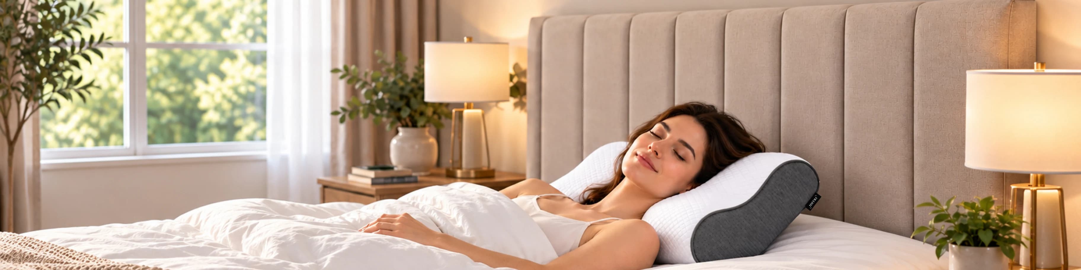 Woman sleeping on an IDITRI cervical contour pillow