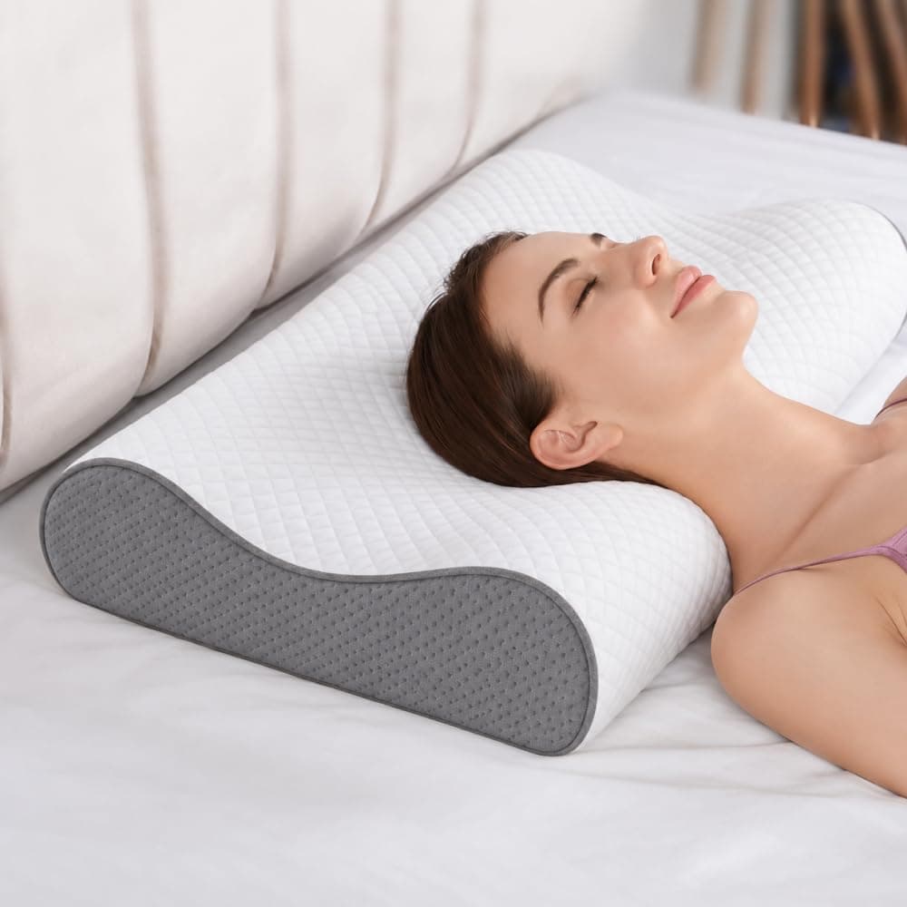 IDITRI Cervical Neck Memory Foam Pillow, Back Sleeper Curve, Dove Grey