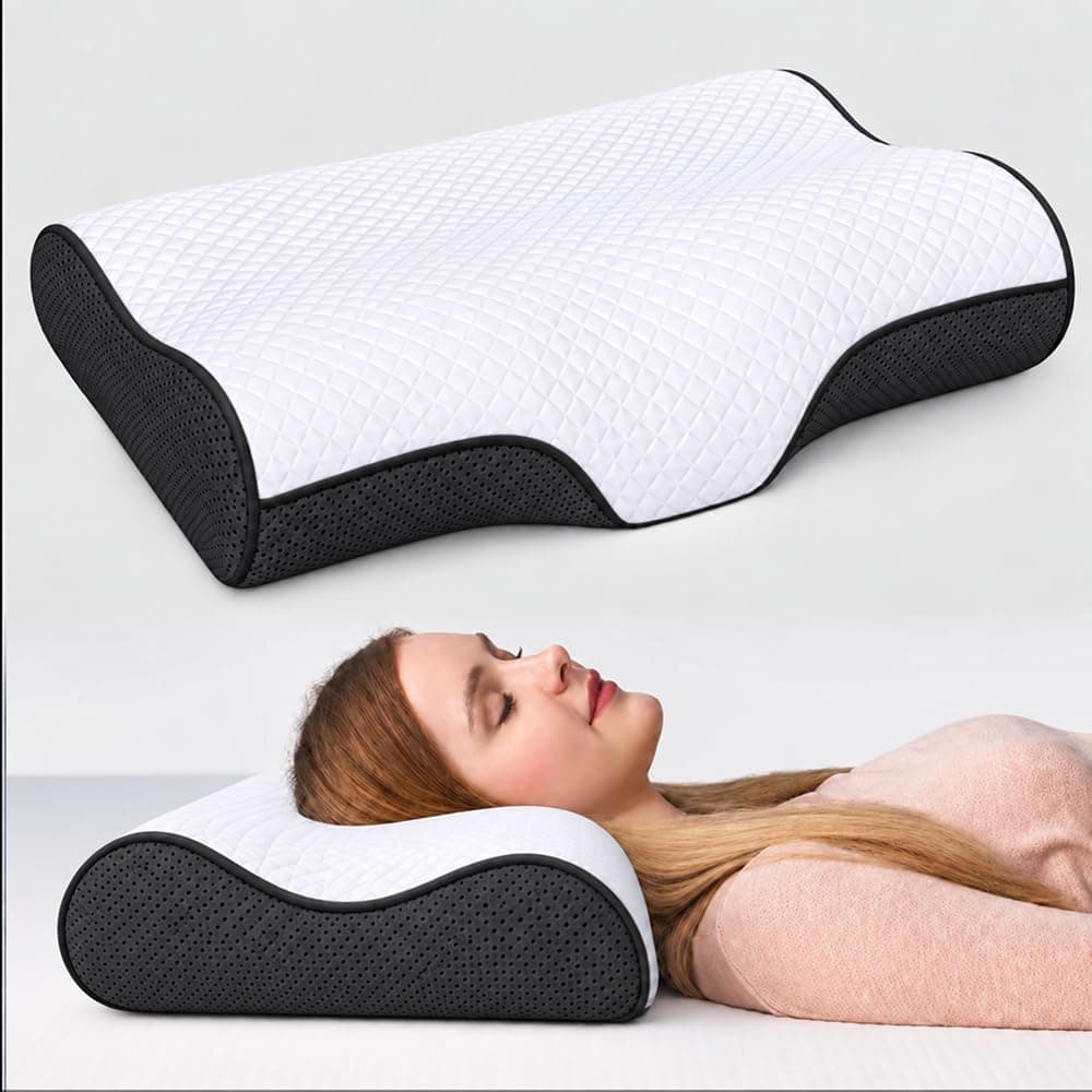 IDITRI Contour Memory Foam Pillow, Tailored Quilted Finish, Ash Black